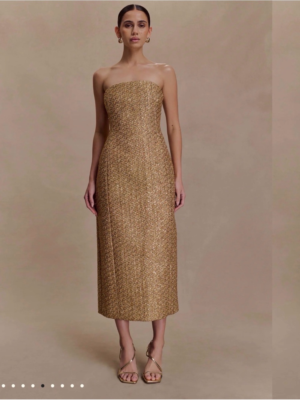 Meshki GALA Metallic Gold Strapless Midi Dress